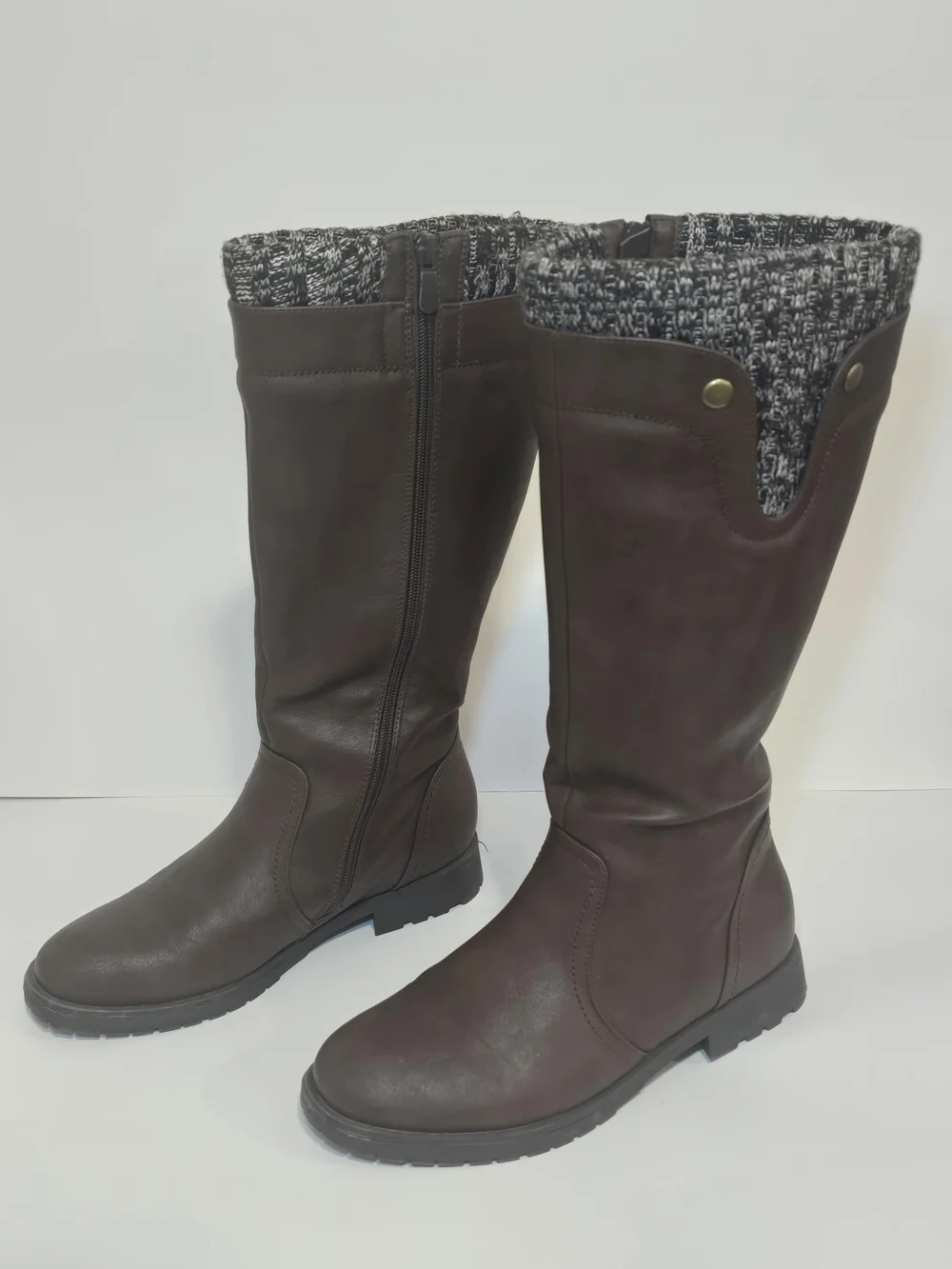 Women's Tall Brown Knit-Cuff Riding Boots